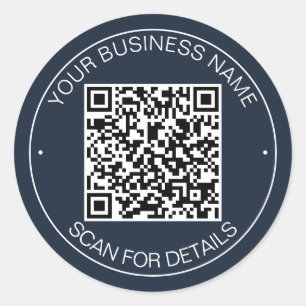 Navy Blue QR Code Smart Contact Classic Round Sticker