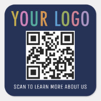 Navy Blue QR Code Stickers Business Logo Square