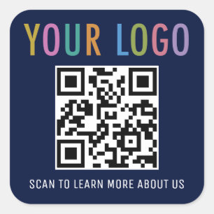 Navy Blue QR Code Stickers Business Logo Square