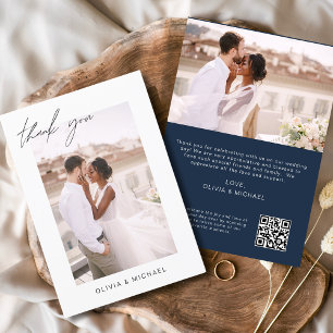 Navy Blue QR Code Wedding Thank You Photo