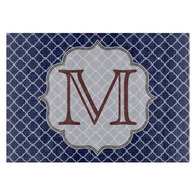 Navy Blue Quarterfoil Latti Glass Cutting Board (Front)