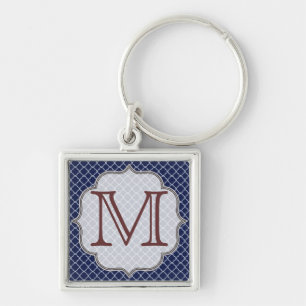 Navy Blue Quarterfoil Latti Monogram Key Chain
