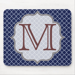 Navy Blue Quarterfoil Latti Monogram Mouse Pad