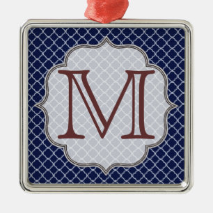 Navy Blue Quarterfoil Latti Monogram Ornament