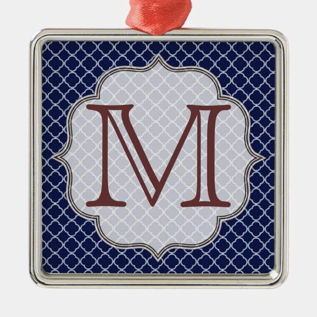 Navy Blue Quarterfoil Latti Monogram Ornament (Front)