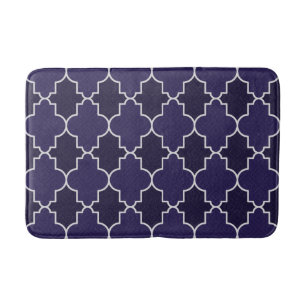 Navy Blue Quatrefoil Geometric Pattern Bath Mat