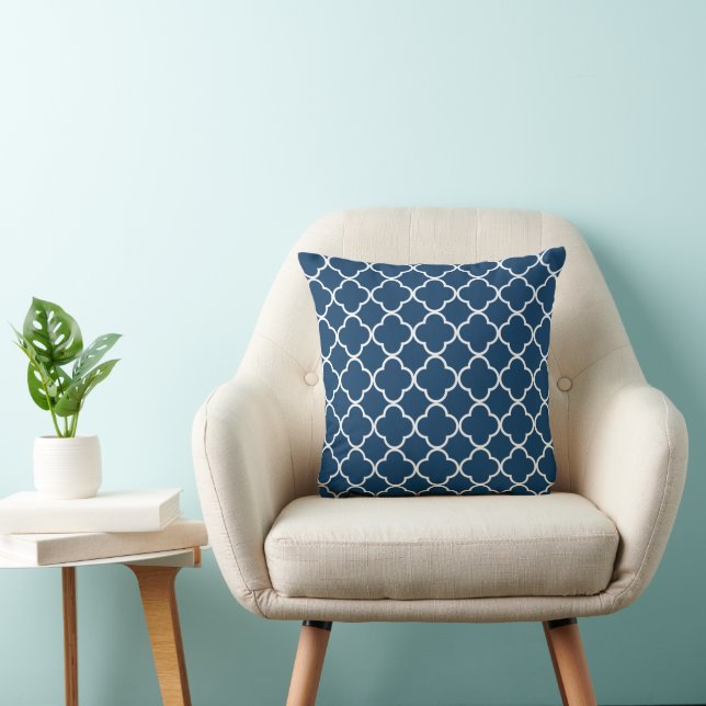 Navy Blue Quatrefoil, Latticework, Trellis Cushion (Chair)