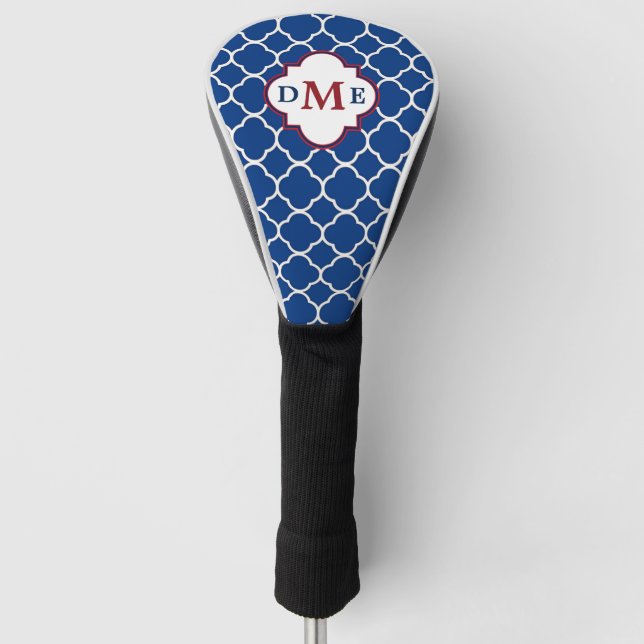 Navy Blue Quatrefoil Monogram Golf Head Cover (Front)