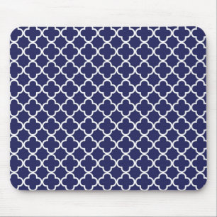 Navy Blue Quatrefoil Mousepad
