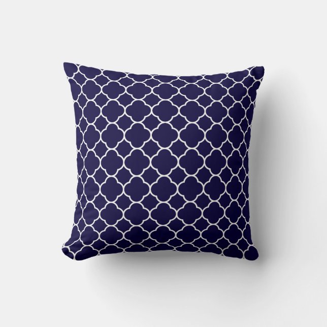 Navy Blue Quatrefoil Pattern Cushion (Front)