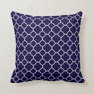 Navy Blue Quatrefoil Pattern Cushion