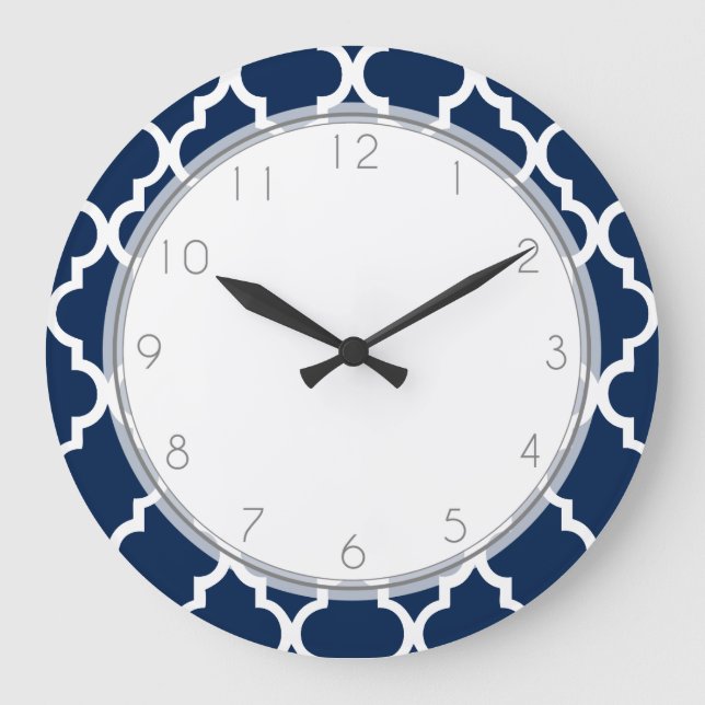 Navy Blue Quatrefoil Pattern Large Clock (Front)