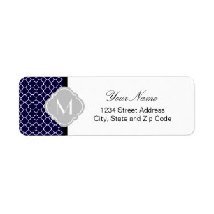 Navy Blue Quatrefoil Pattern with Monogram Return Address Label