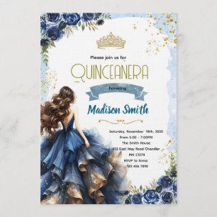 Navy Blue Quinceanera Invitation