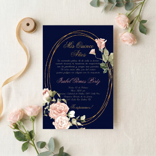 Navy blue Quinceanera invitation in Spanish