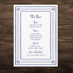Navy Blue Quirky Playful Hand Drawn Wedding Bar Menu
