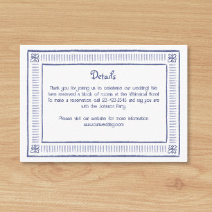 Navy Blue Quirky Playful Hand Drawn Wedding Detail Enclosure Card