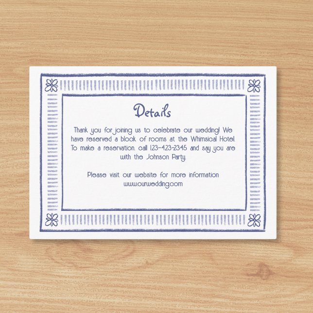 Navy Blue Quirky Playful Hand Drawn Wedding Detail Enclosure Card (Creator Uploaded)