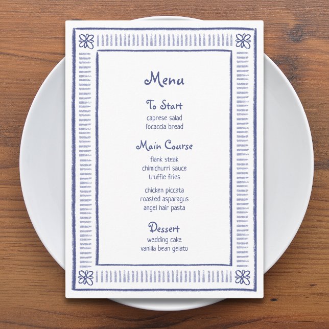 Navy Blue Quirky Playful Hand Drawn Wedding  Menu (Creator Uploaded)