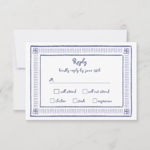 Navy Blue Quirky Playful Hand Drawn Wedding RSVP Card