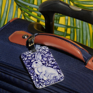 Navy Blue Rabbit Bunny Elegant Floral Travel ID Luggage Tag