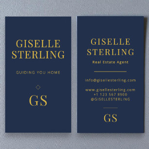 Navy Blue Real Estate Agent Minimalist Monogram Business Card