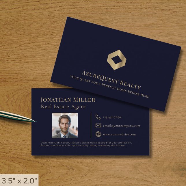 Navy Blue Real Estate Agent Photo Business Card (Creator Uploaded)