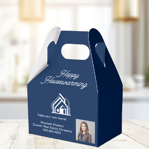 Navy Blue Real Estate Agent Photo Housewarming Favour Box