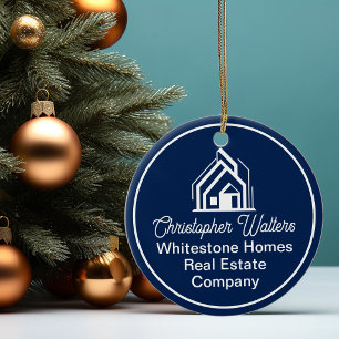 Navy Blue Real Estate Company Chic Custom Realtor Ceramic Ornament