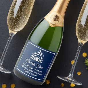 Navy Blue Real Estate Company Custom Realtor Sparkling Wine Label