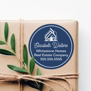 Navy Blue Real Estate Company Customised Realtor Classic Round Sticker