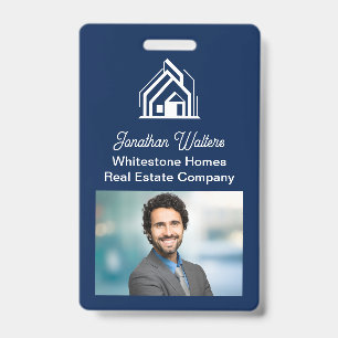 Navy Blue Real Estate Company Realtor Photo ID Badge