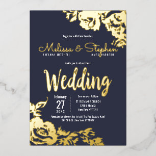 Navy Blue Real Gold Floral Wedding