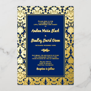 Navy Blue Real Gold Foil Damask Wedding