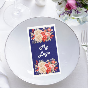 Navy blue red ivory florals business logo napkin