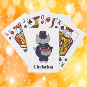 Navy Blue Red Marching Band Drum Cat Personalize Playing Cards