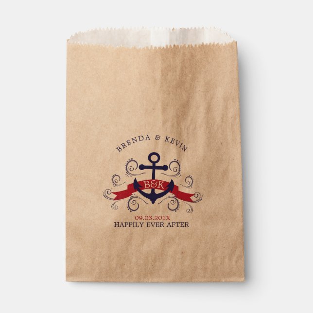 Navy-Blue & red nautical boat anchor Favour Bag (Front)