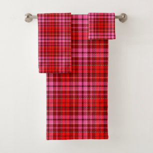 Navy Blue Red Pink Plaid Tartan Design  Bath Towel Set