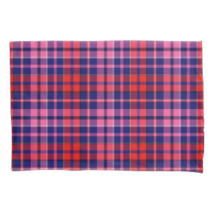 Navy Blue Red Pink Plaid Tartan Design Pillowcase