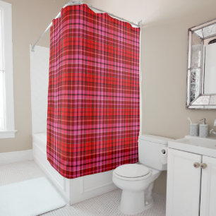Navy Blue Red Pink Plaid Tartan Design  Shower Curtain