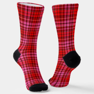 Navy Blue Red Pink Plaid Tartan Design  Socks