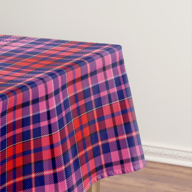 Navy Blue Red Pink Plaid Tartan Design  Tablecloth (In Situ)