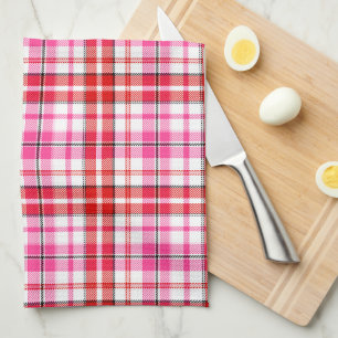 Navy Blue Red Pink Plaid Tartan Design  Tea Towel