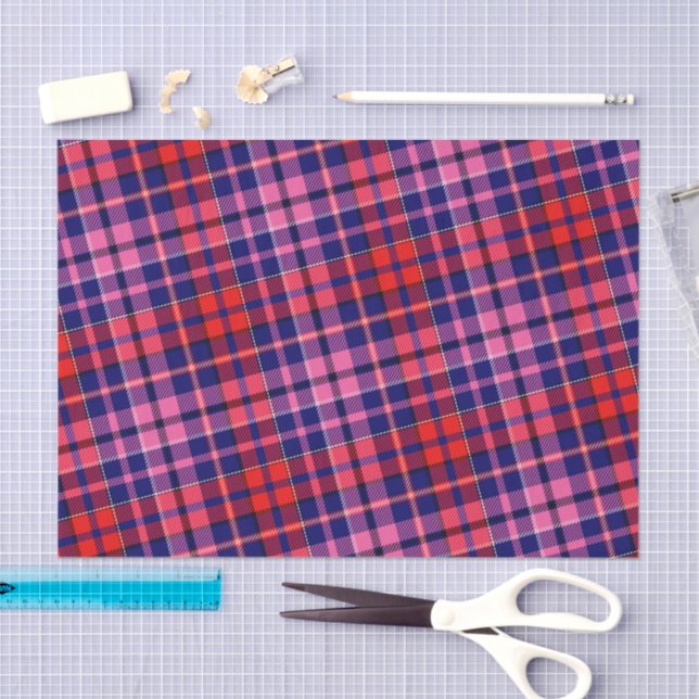 Navy Blue Red Pink Plaid Tartan Design  Tissue Paper (Craft)