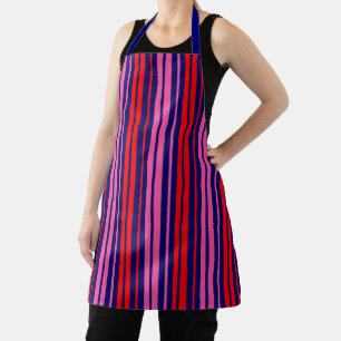 Navy Blue Red Pink Vertical Stripes Design   Apron