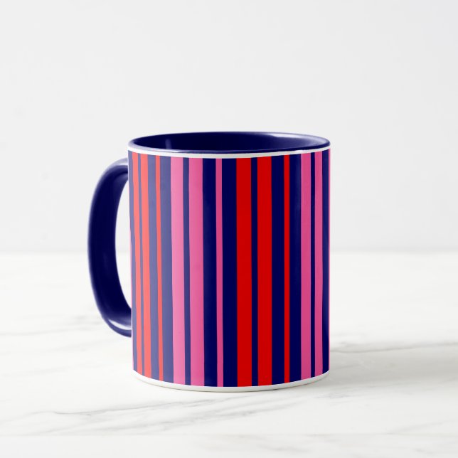 Navy Blue Red Pink Vertical Stripes Design   Mug (Front Left)