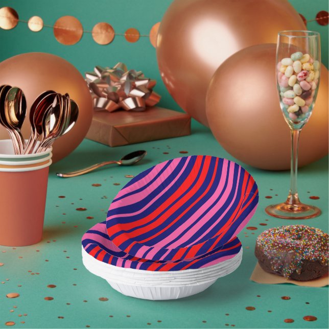 Navy Blue Red Pink Vertical Stripes Design   Paper Plate (Multi)