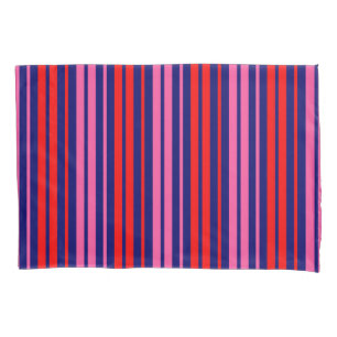 Navy Blue Red Pink Vertical Stripes Design Pillowcase