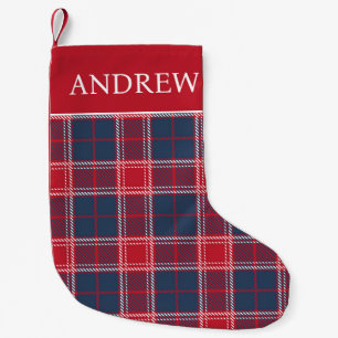 Navy Blue Red Plaid Tartan Christmas Stocking