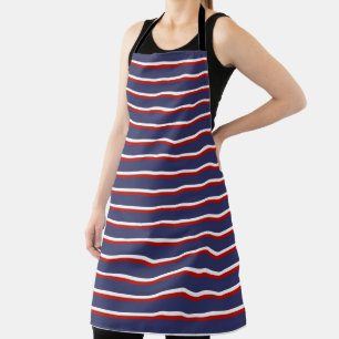 Navy Blue Red Stripe Pattern Apron